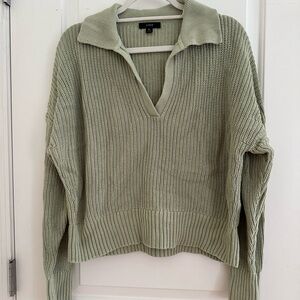 J. Crew Sage Green Collared V-Neck Knit Sweater